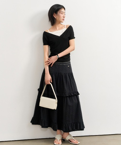 GENERAL IDEA（ジェネラルアイデア）の「GENERAL IDEA/ジェネラルアイディア frill tiered long skirt ロングティアードスカート（スカート・レディース・ブラック/ホワイト・L/M/S）」の19枚目の写真
