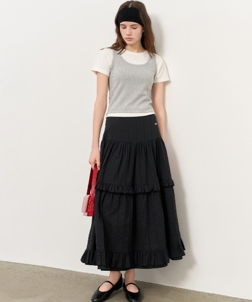 GENERAL IDEA（ジェネラルアイデア）の「GENERAL IDEA/ジェネラルアイディア frill tiered long skirt ロングティアードスカート（スカート・レディース・ブラック/ホワイト・L/M/S）」の21枚目の写真