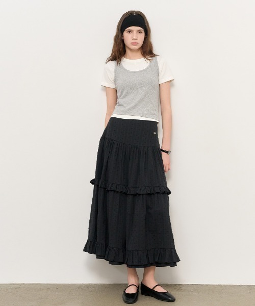 GENERAL IDEA（ジェネラルアイデア）の「GENERAL IDEA/ジェネラルアイディア frill tiered long skirt ロングティアードスカート（スカート・レディース・ブラック/ホワイト・L/M/S）」の22枚目の写真
