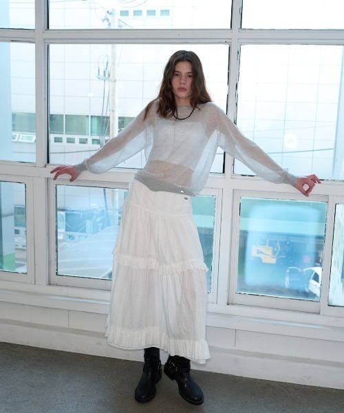 GENERAL IDEA（ジェネラルアイデア）の「GENERAL IDEA/ジェネラルアイディア frill tiered long skirt ロングティアードスカート（スカート・レディース・ブラック/ホワイト・L/M/S）」の7枚目の写真