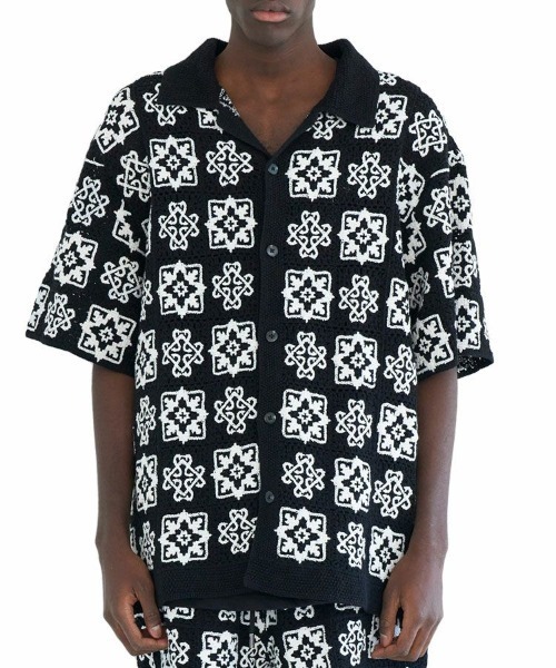 MLVINCE】CROCHET S/S SHIRTS / ブラック [CSS28BK]（シャツ/ブラウス