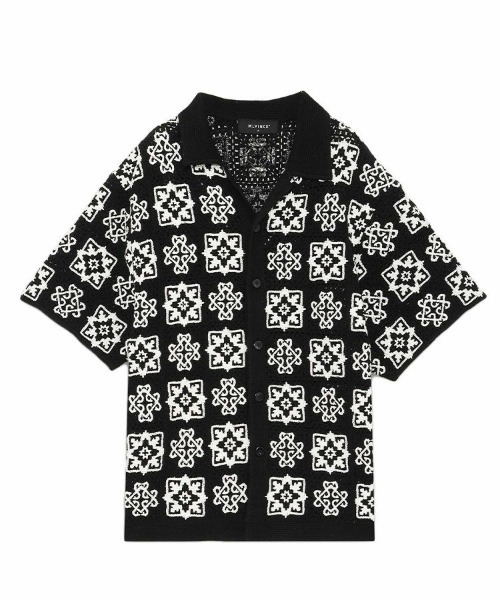セール】【MLVINCE】CROCHET S/S SHIRTS / ブラック [CSS28BK]（シャツ