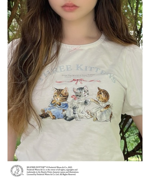 MORE self LOVE(モアセルフラブ)の「【Peter Rabbit(TM)】THREE KITTENS TEE(Tシャツ/カットソー・レディース・ピンク/オフホワイト/ブラック・FREE)」の2枚目の写真