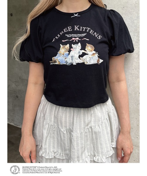 MORE self LOVE(モアセルフラブ)の「【Peter Rabbit(TM)】THREE KITTENS TEE(Tシャツ/カットソー・レディース・ピンク/オフホワイト/ブラック・FREE)」の1枚目の写真