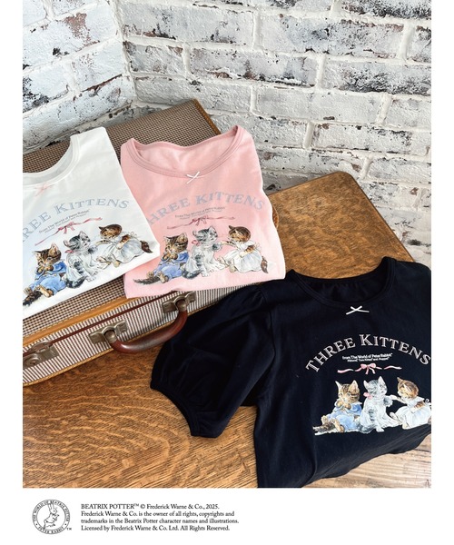 MORE self LOVE(モアセルフラブ)の「【Peter Rabbit(TM)】THREE KITTENS TEE(Tシャツ/カットソー・レディース・ピンク/オフホワイト/ブラック・FREE)」の5枚目の写真