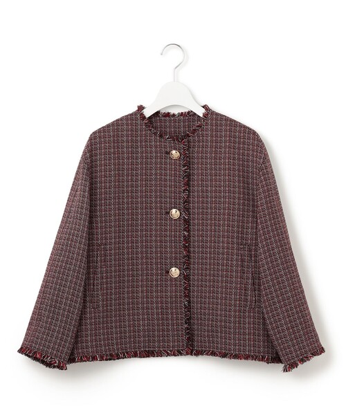 セール】ツイーディーカラーミックス ノーカラー ジャケット（ノー