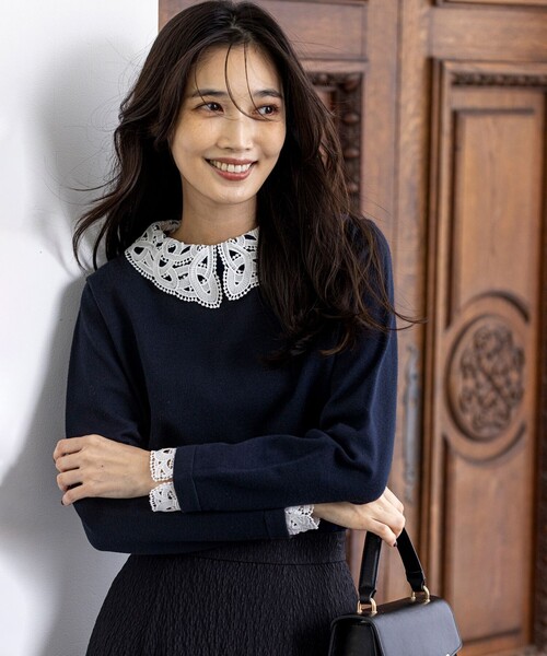 23区　ネイビー レース襟 長袖ニット　38(9号）クリーニング済み レース襟 ニット（ニット/セーター）｜ANY SIS（エニィスィス）の