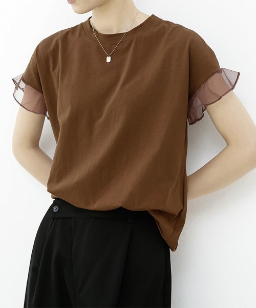 Miniministore(ミニミニストア)の「袖シアーTシャツチュール切替えカットソー(Tシャツ/カットソー・レディース・ピンク/ホワイト/ブラウン/ダークグレー/ロイヤルブルー/ブラック・FREE)」の13枚目の写真