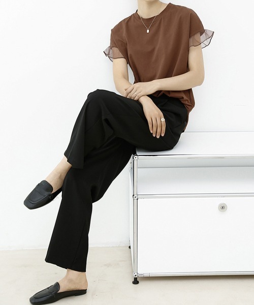 Miniministore(ミニミニストア)の「袖シアーTシャツチュール切替えカットソー(Tシャツ/カットソー・レディース・ピンク/ホワイト/ブラウン/ダークグレー/ロイヤルブルー/ブラック・FREE)」の14枚目の写真