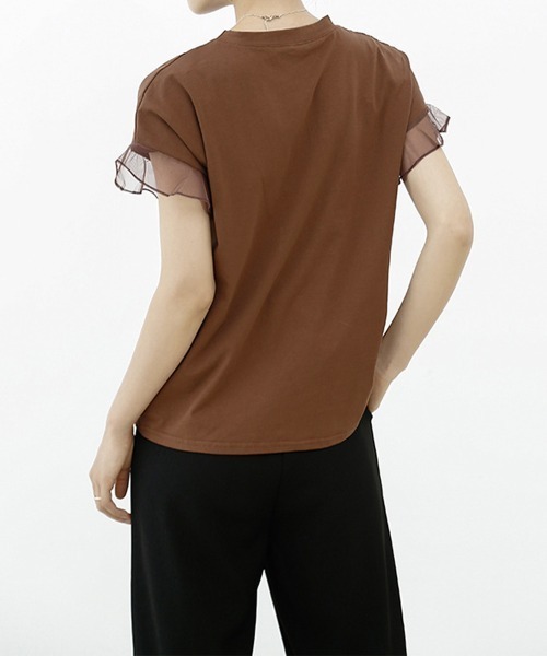 Miniministore(ミニミニストア)の「袖シアーTシャツチュール切替えカットソー(Tシャツ/カットソー・レディース・ピンク/ホワイト/ブラウン/ダークグレー/ロイヤルブルー/ブラック・FREE)」の15枚目の写真