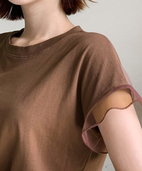 Miniministore(ミニミニストア)の「袖シアーTシャツチュール切替えカットソー(Tシャツ/カットソー・レディース・ピンク/ホワイト/ブラウン/ダークグレー/ロイヤルブルー/ブラック・FREE)」の18枚目の写真