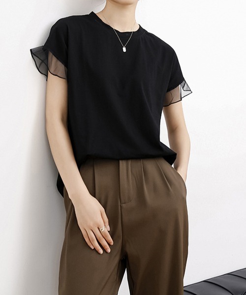 Miniministore(ミニミニストア)の「袖シアーTシャツチュール切替えカットソー(Tシャツ/カットソー・レディース・ピンク/ホワイト/ブラウン/ダークグレー/ロイヤルブルー/ブラック・FREE)」の19枚目の写真