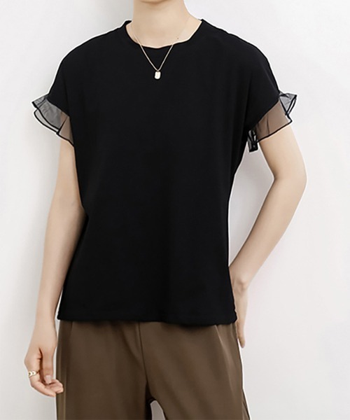 Miniministore(ミニミニストア)の「袖シアーTシャツチュール切替えカットソー(Tシャツ/カットソー・レディース・ピンク/ホワイト/ブラウン/ダークグレー/ロイヤルブルー/ブラック・FREE)」の20枚目の写真