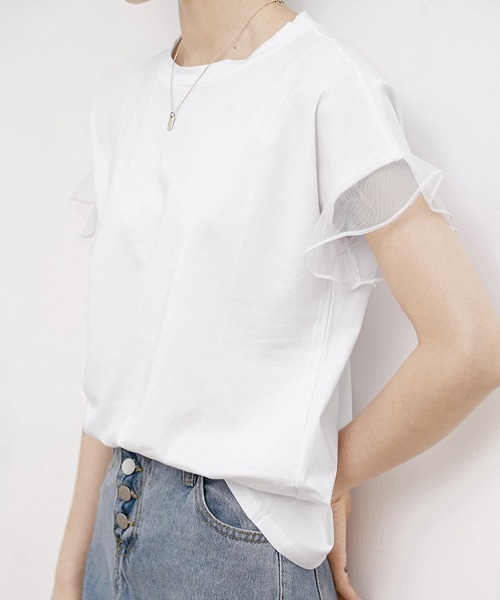 Miniministore(ミニミニストア)の「袖シアーTシャツチュール切替えカットソー(Tシャツ/カットソー・レディース・ピンク/ホワイト/ブラウン/ダークグレー/ロイヤルブルー/ブラック・FREE)」の22枚目の写真
