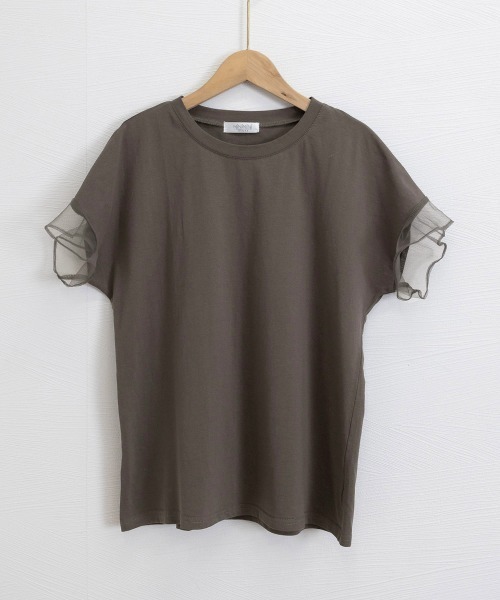 Miniministore(ミニミニストア)の「袖シアーTシャツチュール切替えカットソー(Tシャツ/カットソー・レディース・ピンク/ホワイト/ブラウン/ダークグレー/ロイヤルブルー/ブラック・FREE)」の7枚目の写真