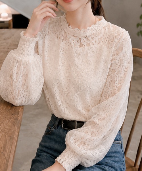 cammie（キャミー）の「チュール重ね袖ボリュームレーストップス（シャツ/ブラウス・レディース・ホワイト/アイボリー・LARGE/MEDIUM）」の5枚目の写真