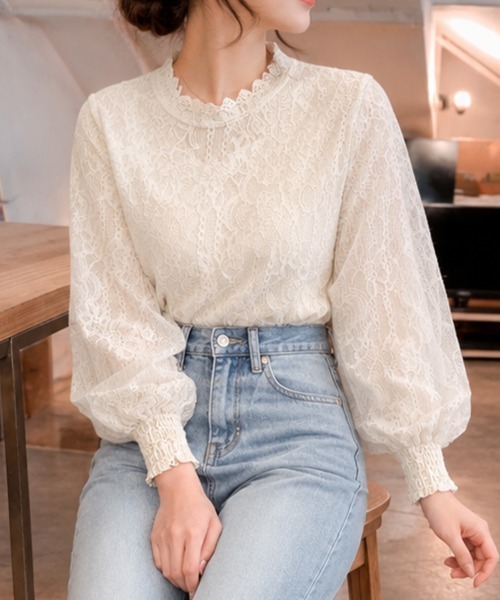 cammie（キャミー）の「チュール重ね袖ボリュームレーストップス（シャツ/ブラウス・レディース・ホワイト/アイボリー・LARGE/MEDIUM）」の13枚目の写真