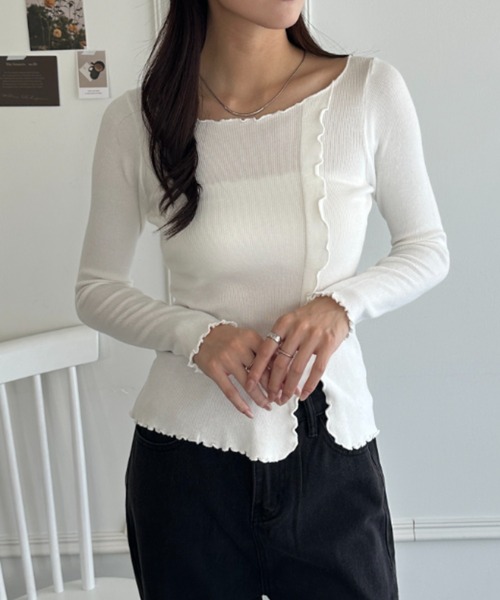 セール】フリルフロントスリットメロウトップス（ニット/セーター