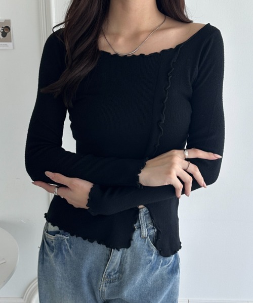 wears(ウェアーズ)の「フリルフロントスリットメロウトップス(ニット/セーター・レディース・ホワイト/ピンク/ベージュ/アイボリー/ブラック/ライトブルー・FREE)」の21枚目の写真