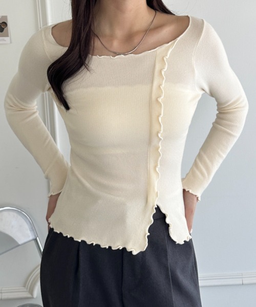 wears(ウェアーズ)の「フリルフロントスリットメロウトップス(ニット/セーター・レディース・ホワイト/ピンク/ベージュ/アイボリー/ブラック/ライトブルー・FREE)」の16枚目の写真