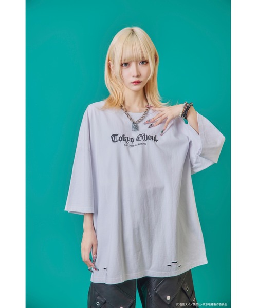 Revo.（レボ）の「『東京喰種 トーキョーグール』×『P.N UNDERGROUND ピー エヌ アンダーグラウンド』コラボ / バックプリント ダメージ加工 Tシャツ（Tシャツ/カットソー・レディース・ホワイト/ブラック/グレー系・M/L/44/46）」の5枚目の写真