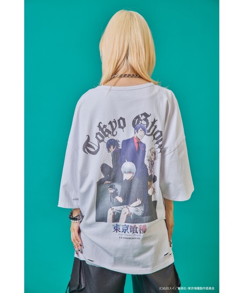 Revo.（レボ）の「『東京喰種 トーキョーグール』×『P.N UNDERGROUND ピー エヌ アンダーグラウンド』コラボ / バックプリント ダメージ加工 Tシャツ（Tシャツ/カットソー・レディース・ホワイト/ブラック/グレー系・M/L/44/46）」の6枚目の写真