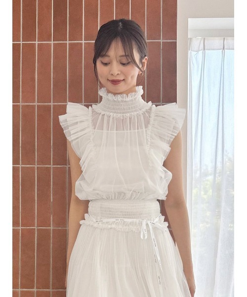 Chacott（チャコット）の「【Chacott】チュールブラウス（シャツ/ブラウス・レディース・アイボリー/ネイビー/ベージュ・0/1）」の2枚目の写真