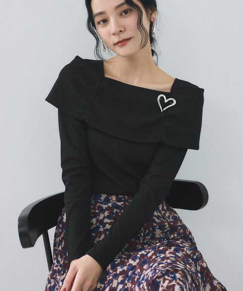 VIS(ビス)の「テレコオフショルダーロングスリーブプルオーバー(Tシャツ/カットソー・レディース・ブラック/ダークブラウン/オフホワイト/マスタード・FREE)」の2枚目の写真