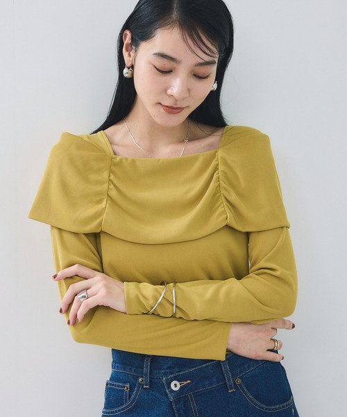 VIS(ビス)の「テレコオフショルダーロングスリーブプルオーバー(Tシャツ/カットソー・レディース・ブラック/ダークブラウン/オフホワイト/マスタード・FREE)」の7枚目の写真