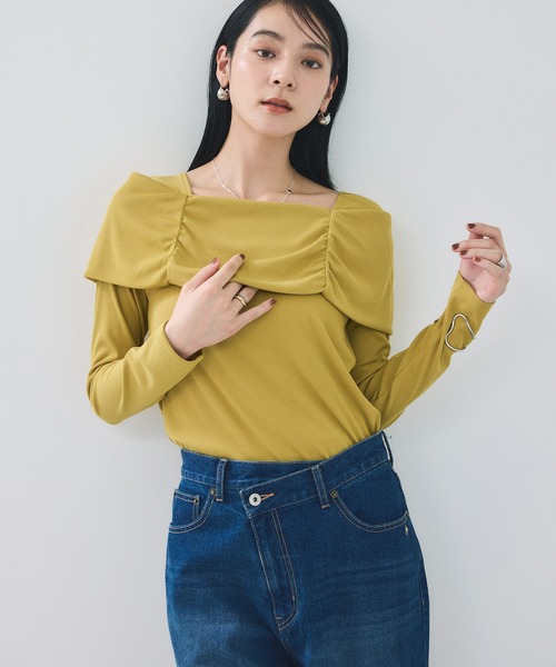 VIS(ビス)の「テレコオフショルダーロングスリーブプルオーバー(Tシャツ/カットソー・レディース・ブラック/ダークブラウン/オフホワイト/マスタード・FREE)」の8枚目の写真