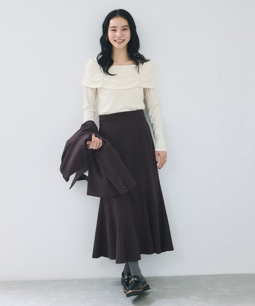 VIS(ビス)の「テレコオフショルダーロングスリーブプルオーバー(Tシャツ/カットソー・レディース・ブラック/ダークブラウン/オフホワイト/マスタード・FREE)」の6枚目の写真