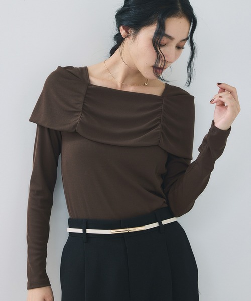 VIS(ビス)の「テレコオフショルダーロングスリーブプルオーバー(Tシャツ/カットソー・レディース・ブラック/ダークブラウン/オフホワイト/マスタード・FREE)」の12枚目の写真