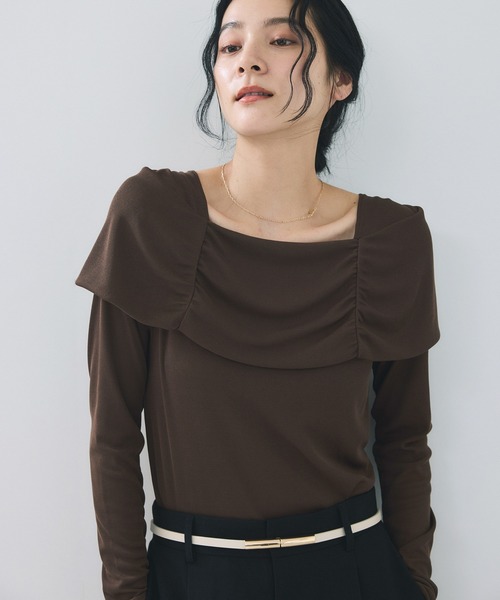 VIS(ビス)の「テレコオフショルダーロングスリーブプルオーバー(Tシャツ/カットソー・レディース・ブラック/ダークブラウン/オフホワイト/マスタード・FREE)」の13枚目の写真