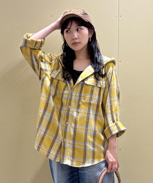 RODEO CROWNS WIDE BOWL(ロデオクラウンズワイドボウル)の「フードチェックシャツ(シャツ/ブラウス・レディース・ブルー系その他/ブラック系その他/イエロー系その他/ピンク系その他・FREE)」の3枚目の写真