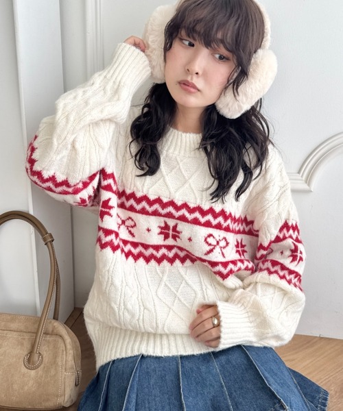 セール】ノルディックリボンジャガードニットプルオーバー（ニット