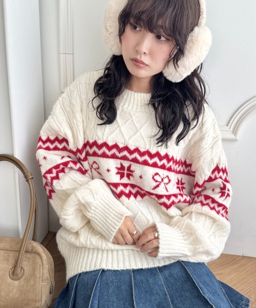 セール】ノルディックリボンジャガードニットプルオーバー（ニット