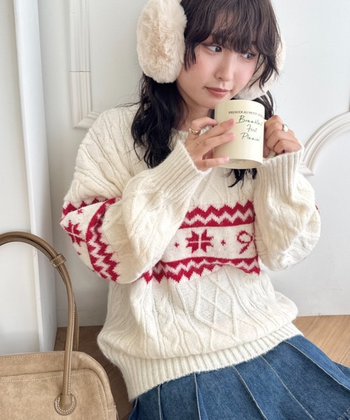 SOLLON.(ソルロン)の「ノルディックリボンジャガードニットプルオーバー(ニット/セーター・レディース・アイボリー/ネイビー・FREE)」の10枚目の写真