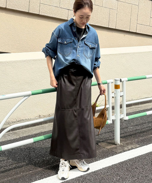 セール】《追加》フェイクレザーフレアスカート（スカート）｜SLOBE