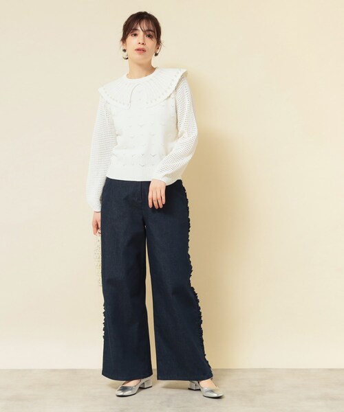 Sunauna(スーナウーナ)の「【COLLECTION LINE】フリルデニム(その他パンツ・レディース・アイボリー/ネイビー・38/40)」の4枚目の写真