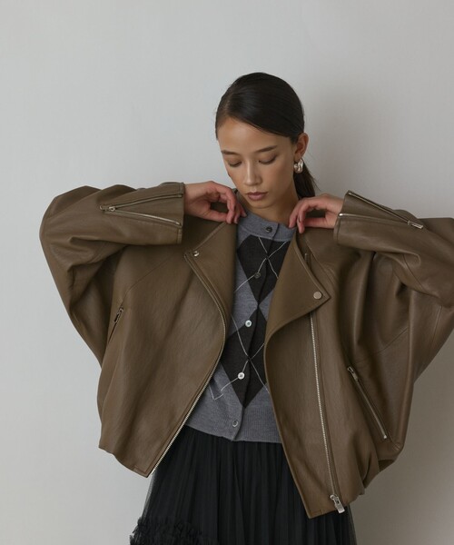 2way✨ダイアグラム　ライダースジャケット　フォックスファー　レザー　ブラウン フェイクレザーライダース（ライダースジャケット）｜Diagram