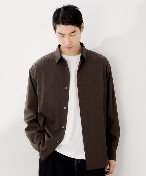 セール】シアサッカー長袖シャツ 【軽量/吸水速乾／イージーケア／洗濯