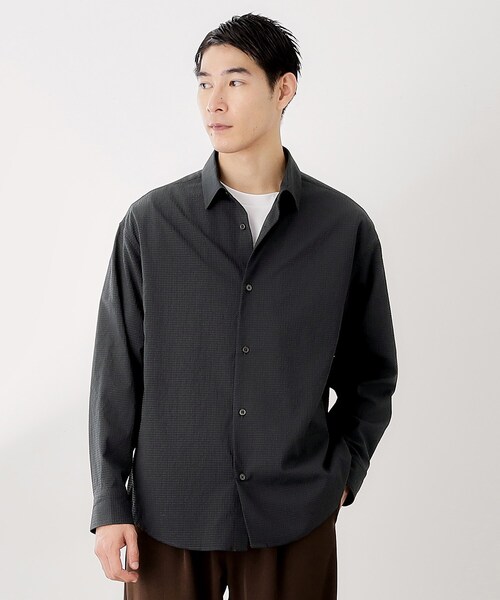 THE SHOP TK （ザ ショップ ティーケー ）の「シアサッカー長袖シャツ　【軽量/吸水速乾／イージーケア／洗濯機OK】（シャツ/ブラウス・メンズ・ブラウン系その他/ブルーグリーン・02/03/04）」の2枚目の写真