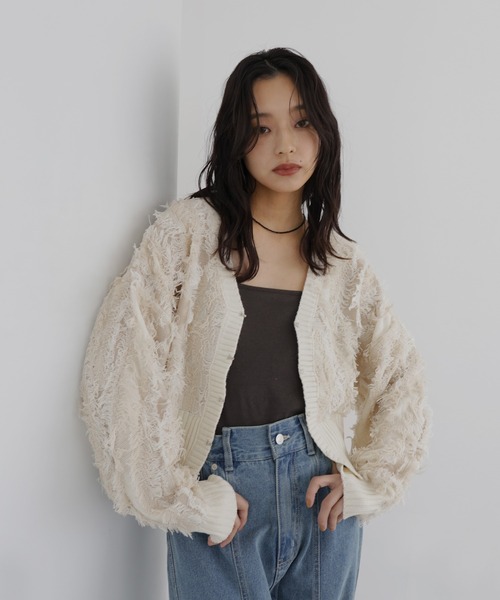 hellam(へラム)の「MIXフリンジショートカーディガン(カーディガン/ボレロ・レディース・チャコール/ブラックミックス/ブラック/アイボリー・FREE)」の16枚目の写真