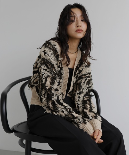 hellam(へラム)の「MIXフリンジショートカーディガン(カーディガン/ボレロ・レディース・チャコール/ブラックミックス/ブラック/アイボリー・FREE)」の7枚目の写真