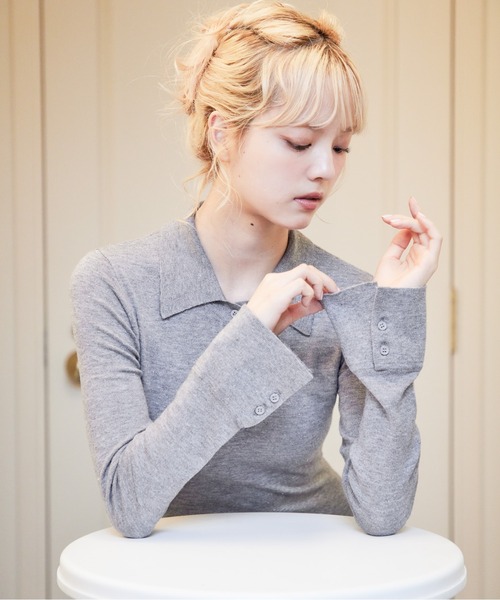 etre loin（エトルワン）の「Low waist pleated glitter knit dress（ワンピース・レディース・ブラック/グレー/モカ・M）」の2枚目の写真