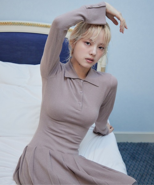 etre loin（エトルワン）の「Low waist pleated glitter knit dress（ワンピース・レディース・ブラック/グレー/モカ・M）」の3枚目の写真