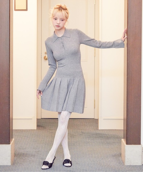 etre loin（エトルワン）の「Low waist pleated glitter knit dress（ワンピース・レディース・ブラック/グレー/モカ・M）」の5枚目の写真