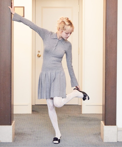 etre loin（エトルワン）の「Low waist pleated glitter knit dress（ワンピース・レディース・ブラック/グレー/モカ・M）」の6枚目の写真