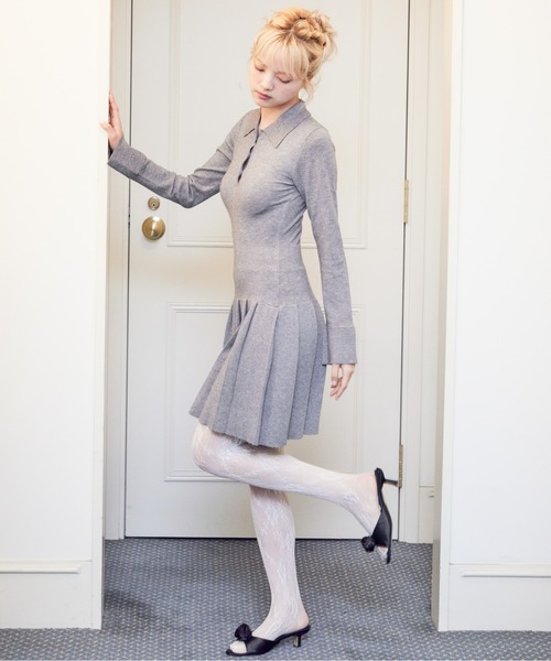 etre loin（エトルワン）の「Low waist pleated glitter knit dress（ワンピース・レディース・ブラック/グレー/モカ・M）」の8枚目の写真