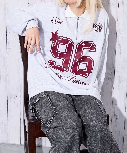 GORGE(ゴージ)の「《襟付き×ナンバリング》レディース 裏毛スウェット トレーナー ロングTシャツ風 ストリート 春秋冬(スウェット・レディース・オートミール/ネイビー/ブラック・F)」の3枚目の写真
